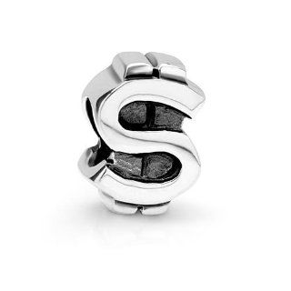 Chuvora Sterling Silver Dollar Sign Bead Charm Fits Pandora Bracelet Jewelry