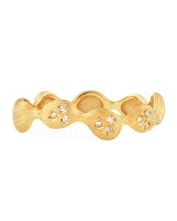 Pillow 18 Karat Gold Large Diamond Studded Wave Ring, Size 8