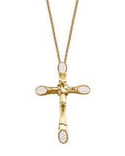 Bamboo Pave Diamond Cross Pendant Necklace   John Hardy