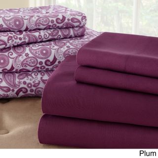 Amrapur Overseas Inc Solid And Print 8 piece Microfiber Sheet Set (more Colors Available) Purple Size King