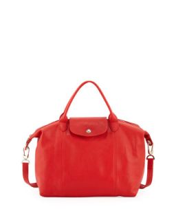 Le Pliage Cuir Handbag with Strap, Vermillion   Longchamp