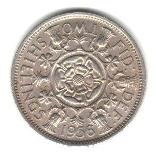 1956 U.K. Great Britain England Florin (2 Shillings) Coin KM#906 