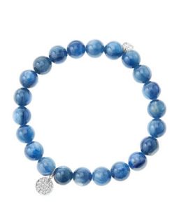 8mm Kyanite Beaded Bracelet with Mini White Gold Pave Diamond Disc Charm (Made
