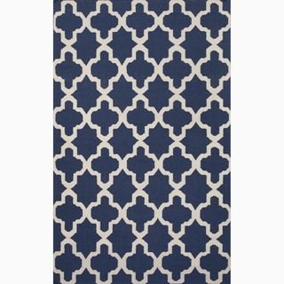 Hand made Moroccan Pattern Blue/ Ivory Wool Rug (3.6x5.6)
