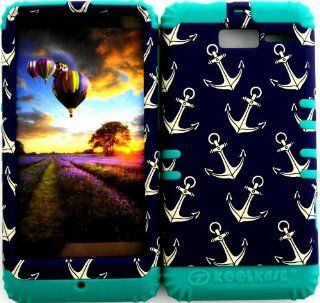 Bumper Case for Motorola Droid Razr M (XT907, 4G LTE, Verizon) Protector Case Anchor on Dark Blue Pattern Snap on + Teal Silicone Hybrid Cover Cell Phones & Accessories