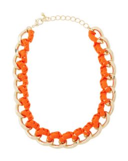 Threaded Curb Chain Golden Necklace, Orange Neon