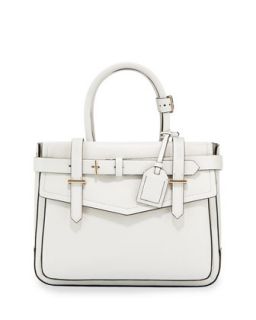 Boxer Pebbled Leather Tote Bag, White   Reed Krakoff