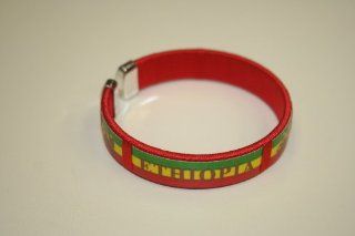 Ethiopia Lion of Judah Red Country Flag Flexible Adult C Bracelet Wristband2.5 Inches in Diameter X 0.5 Inches WideNew   Sports Wristbands