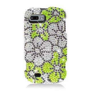 Green Silver Flower With Full Rhinestones Faceplate Hard Plastic Protector Snap On Cover Case For ZTE Fury N850 Cell Phones & Accessories