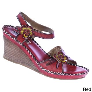 Spring Step Spring Step Womens Lartiste Leather Floral trim Wedge Sandals Red Size 6