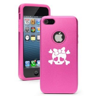 Apple iPhone 5 5S Hot Pink 5D940 Aluminum & Silicone Case Cover Heart Skull Bow Cell Phones & Accessories