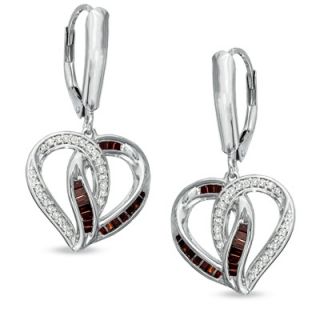 CT. T.W. Enhanced Red and White Diamond Heart Drop Earrings in