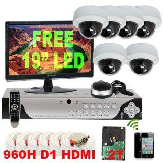 GW High End CCTV Surveillance Security Camera System, FREE LED Monitor, 8 Channel 2TB HDD 960H & D1 Real Time Recording, 6 Sony CCD Cameras 700 TVL VariFocal Lens, iPhone Android Viewable  Complete Surveillance Systems  Camera & Photo