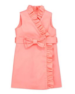 Ruffle Wrap Dress, Coral, Sizes 2 6   Milly Minis