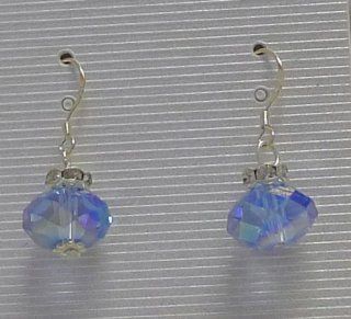 Crystal Bead Earwire Earrings   Light Blue Color, with Sterling Silver Setting   Jewelry Organizers