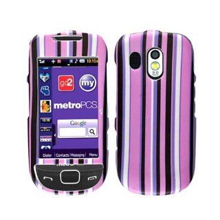 Hard Plastic Snap on Cover Fits Samsung R860 R850 Caliber Purple and Black Stripe Rubberized US Cellular, MetroPCS Cell Phones & Accessories