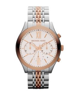 Mid Size Silver Color/Rose Golden Stainless Steel Brookton Watch   Michael Kors