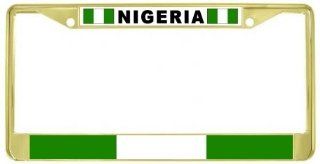 Nigeria Nigerian Flag Gold Tone Metal License Plate Frame Holder Automotive
