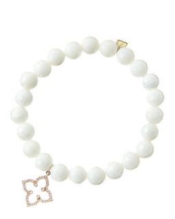 8mm Faceted White Agate Beaded Bracelet with 14k Rose Gold/Diamond Moroccan