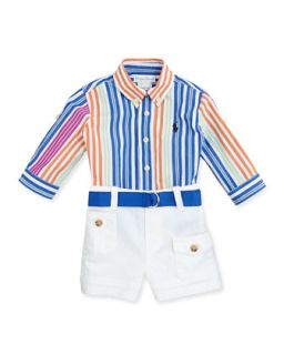 Poplin Striped Button Front Shirt & Shorts Set, Sizes 9 24 Months   Ralph