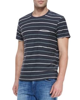 Mens Short Sleeve Striped Crewneck T Shirt, Charcoal/Multicolor   7 For All