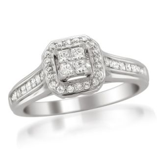 CT. T.W. Princess Cut Quad Diamond Frame Engagement Ring in 14K