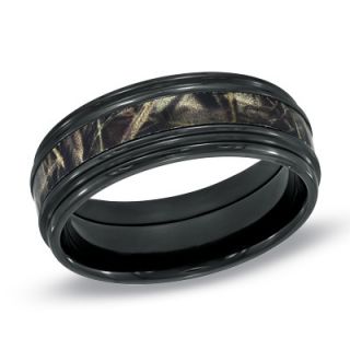 Camouflage Inlay Comfort Fit Black Zirconium Wedding Band   Size 10