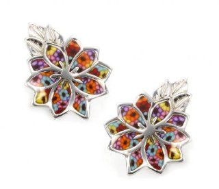 Silver Flower Stud Earrings   Millefiori Jewelry for Women   Frida Polymer Clay Charm   Handmade Gifts Jewelry