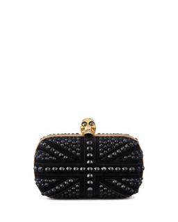 Crystal Britannia Box Clutch Bag, Black   Alexander McQueen