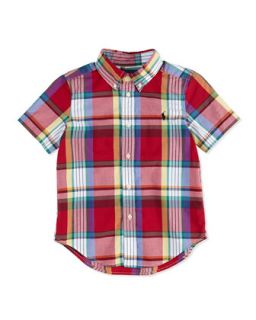 Blake Plaid Short Sleeve Shirt, Red, Boys   Ralph Lauren Childrenswear