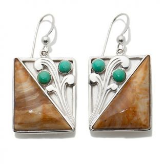 Jay King Petrified Wood and Turquoise Sterling Silver Drop Earrings