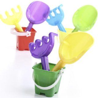 2 Sets of 3 Brightly Colored Kids Beach Pails with Mini Rake and Shovel. Kitchen & Dining