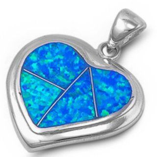 Blue Australian Opal Heart .925 Sterling Silver Pendant Necklace Jewelry
