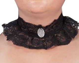 HMS Victorian Ruffle Lace Choker with Ties, Black, One Size Costume Accessories Clothing