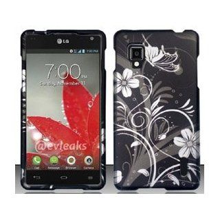 3 Items Combo For LG Optimus G / Eclipse 4G LTE LS970 (Sprint) White Flowers Design Snap On Hard Case Protector Cover + Free Opening Tool + Free Animal Rubber Band Bracelet Cell Phones & Accessories