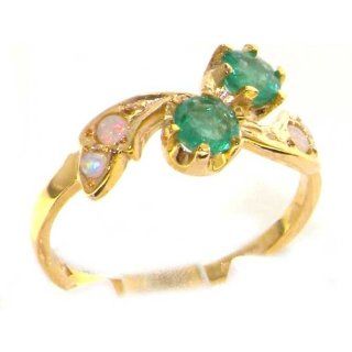 9K Yellow Gold Womens Emerald & Opal English Made Victorian Style Ring   Finger Sizes 5 to 12 Available Jewelry