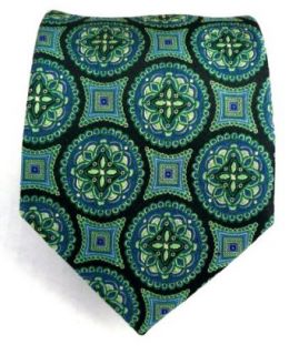 100% Silk Woven Black and Green Medallion Tie at  Mens Clothing store Neckties