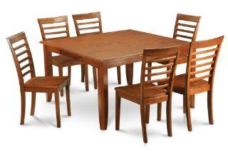 9PC Square Dinette Dining Table 8 Wood Seat Chairs in Brown   Dining Room Furniture Sets