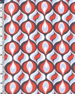 57" Geometric Teardrop Print Chiffon Fabric By the Yard, Red Blue