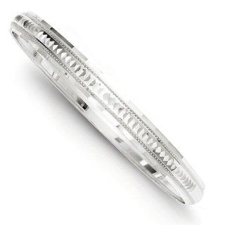 Sterling Silver 6.75mm Fancy Diamond cut Round Slip On Bangle Bracelet Jewelry