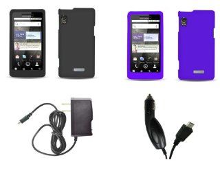 Motorola Droid 2 A955 (Verizon) Combo Pack   2 Premium Rubberized Hard Cover Cases (Black, Purple) + Wall Charger + Car Charger Cell Phones & Accessories