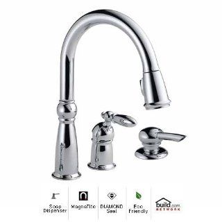 Delta 955 DST SD Chrome Victorian Victorian Pullout Spray Kitchen Faucet with MagnaTite Docking, Diamond Seal and Touch Clean Technologies   Includes Soap Dispenser 955 DST SD   Kitchen Sink Faucets  