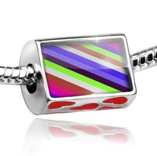 Bead with Hearts diagonal stripe design / pattern   Charm Fit All European Bracelets, Neonblond Jewelry