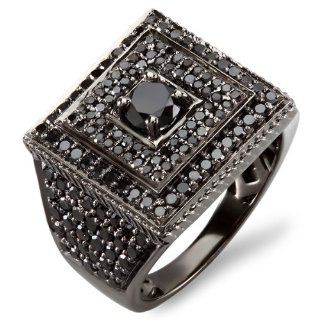 4.00 Carat (ctw) 10k White Gold Round Black Diamond Mens Hip Hop Pinky Ring, 0.75 CT Center Right Hand Rings Jewelry
