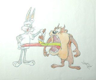 Bugs Bunny and Tasmanian Devil   Original Pencil Drawing By Virgil Ross Circa Late 1980's to Early 1990's of Character From Cartoon. Virgil Ross Entertainment Collectibles