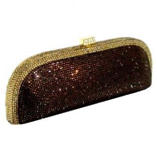 Long Brown Gold Crystal Swarovski Evening Bag, Party Clutch Purse Shoes