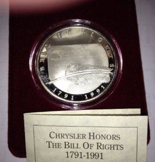 1791 1991 Bill of Rights Commemorative Coin minted from one troy ounce of .999 Fine Silver   This limited edition medallion was commissioned by the Chrysler Corporation to commemorate the 200th anniversary of the Bill of Rights of the United States. The co