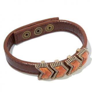 Studio Barse Gemstone Bronze and Leather Chevron 7 1/4" Bracelet