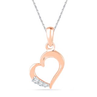 Diamond Accent Three Stone Tilted Heart Pendant in 10K Rose Gold