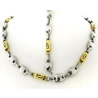 Men's Stainless Steel Two Tone Link Bracelet 8.5" & Chain 26" Set 9.8mm 100.3Gr Jewelry Sets Jewelry